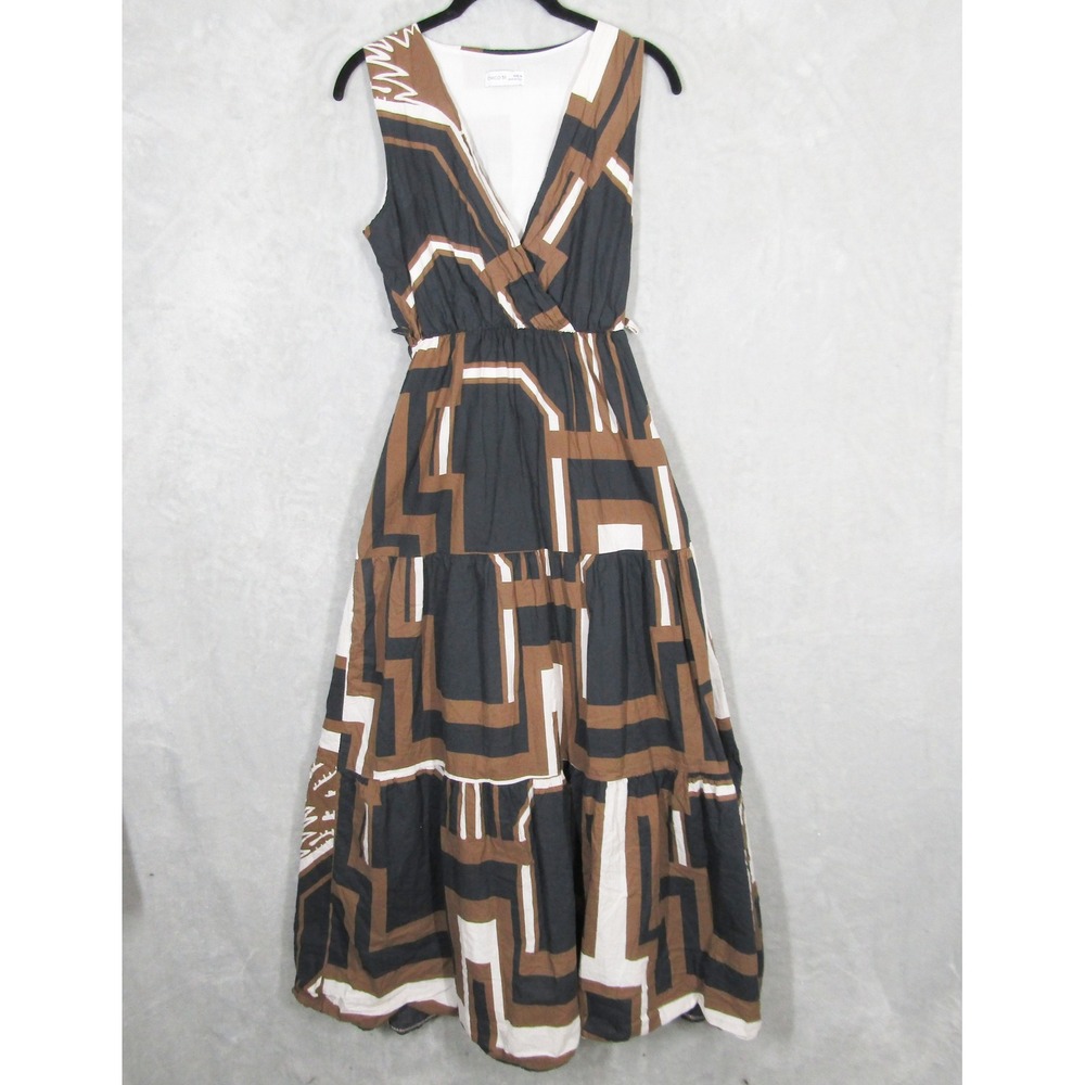 CIVICO 51 Women Size M Geometric Print Maxi Dress Made in Italy Cotton V Neck